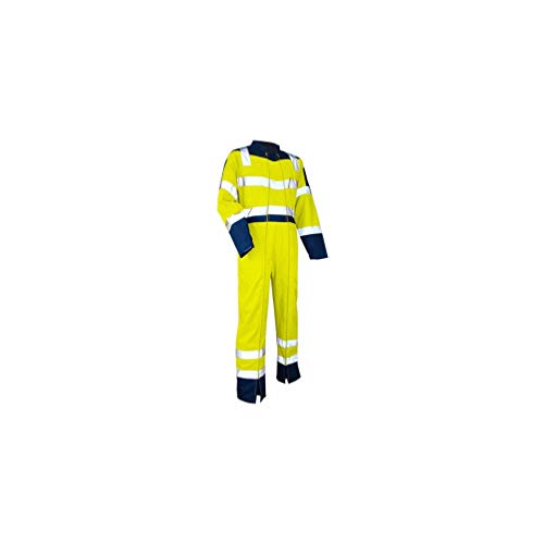 LMA Workwear 4106 SURVEILLANCE Gut Sichtbarer Zweifarbiger Overall mit Doppeltem Verschluss ohne Metall Stehkragen, Größe M, Mitternachtsblau/Neon Orange von LMA Workwear