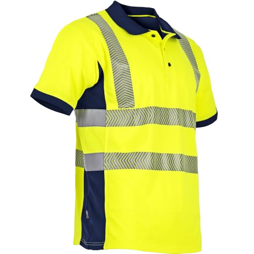 LMA Workwear 9153 VISION Gut Sichtbares Kurzärmeliges Poloshirt, Größe 2XL, Fluoreszierendes Gelb/Dunkelblau von LMA Workwear