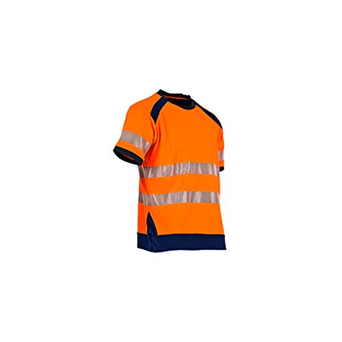 LMA Workwear 9193 LAMPION Gut Sichtbares Kurzärmeliges T-Shirt, Größe 2XL, Neon Orange/Dunkelblau von LMA Workwear