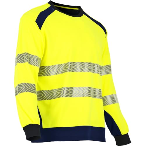 LMA Workwear 9207 CLARTE Gut Sichtbares Lange Ärmel T-Shirt, Größe 3XL, Fluoreszierendes Gelb/Dunkelblau von LMA Workwear