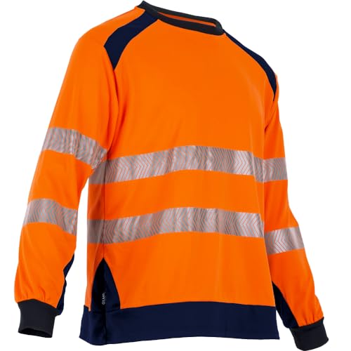 LMA Workwear 9208 REFLET Gut Sichtbares Lange Ärmel T-Shirt, Größe XL, Neon Orange/Dunkelblau von LMA Workwear
