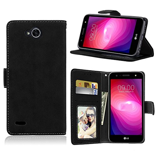 LMAZWUFULM Hülle für LG X Power II/LG M320N (5,5 Zoll) PU Leder Magnet Brieftasche Lederhülle Retro Gefrostet Design Stent-Funktion Ledertasche Flip Cover für LG X Power 2 Schwarz von LMAZWUFULM