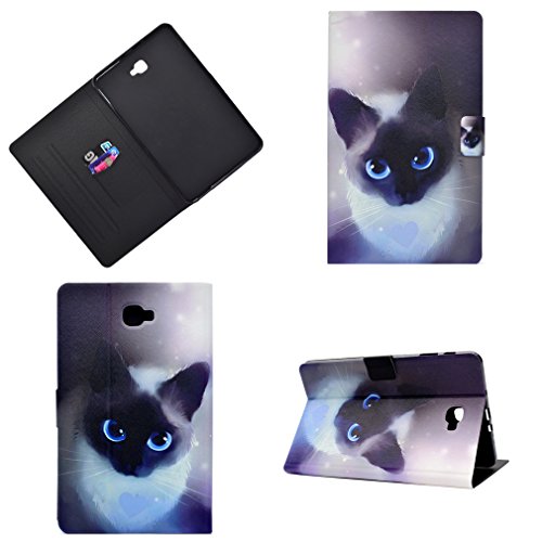 LMAZWUFULM Hülle für Samsung Galaxy Tab A/SM-T580 / SM-T585 (10,1 Zoll) PU Leder Ultra Dünn Magnet Lederhülle Kleine Katze mit Blauen Augen Muster Stent-FunktionLedertasche Flip Cover von LMAZWUFULM