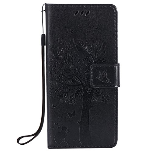 LMAZWUFULM Hülle für Sony E5 5.0 Zoll PU Leder Magnet Brieftasche Lederhülle Baum und Katze Prägung Design Stent-Funktion Ledertasche Flip Cover Sony E5 Schwarz von LMAZWUFULM