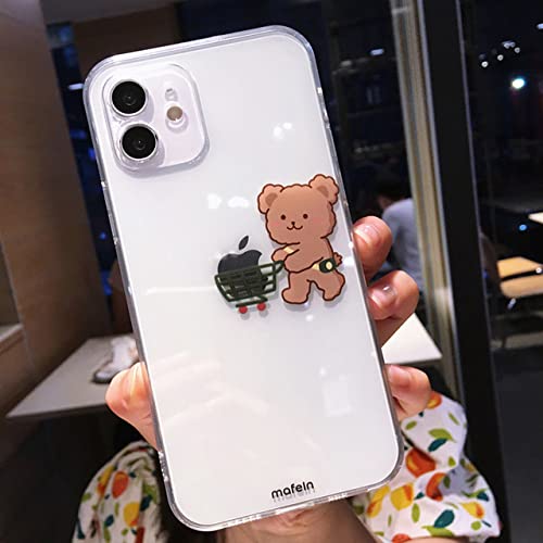 Creative Cute Cartoon Bear Clear Phone Case für iPhone 13 Pro Max 12 Mini 11 X XS XR 7 8 Plus Couple Transparent Soft Back Cover, Trolley Bear, für iPhone 11 von LMEIL