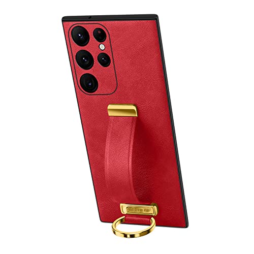 Fashion Wristband Phone Case for Samsung S22 Ultra Fold 2 3 Luxury Leather Metal Ring Soft Cases, red, for Galaxy S23 Ultra von LMEIL