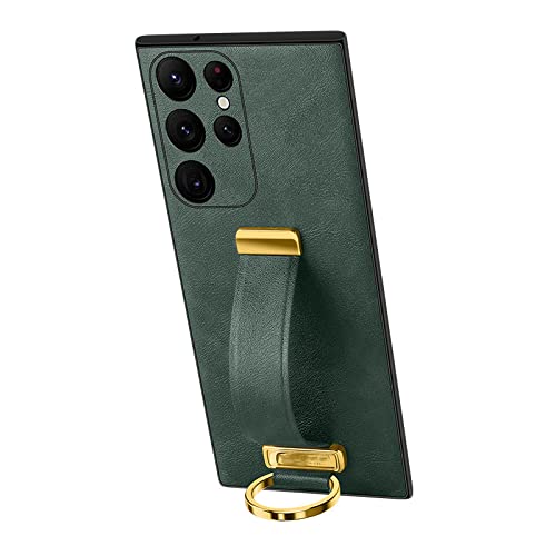 Fashion Wristband Phone Case für Samsung S22 Ultra Fold 2 3 Luxury Leather Metal Ring Soft Cases, grün, für Galaxy S23 Plus von LMEIL