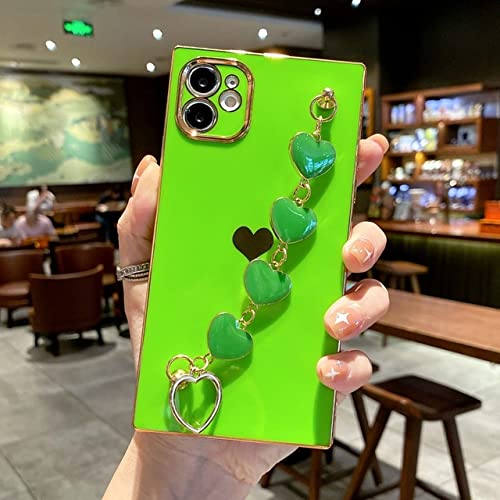 Galvanisierte quadratische Liebesherz-Telefonhülle für iPhone 11 12 Pro Max XS X XR 7 8 Plus Mini SE 2020 Armband-Stoßfänger-Rückseitenabdeckung, Fluoreszierendes Grün, für iPhone 13Pro Galvanisierte quadratische Liebesherz-Telefonhülle für iPhone 11 12 Pro Max XS X XR 7 8 Plus Mini SE 2020 Armband-Stoßfänger-Rückseitenabdeckung, Fluoreszierendes Grün, für iPhone 13Pro von LMEIL