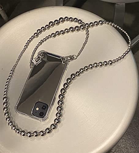 LMEIL Crossbody Lanyard Halskette Unregelmäßige Silberperlen Kette Spiegelhülle für iPhone 11 12 13 14 Pro Max XR X XS 7 8 Plus Cover, A, für iPhone 14 von LMEIL