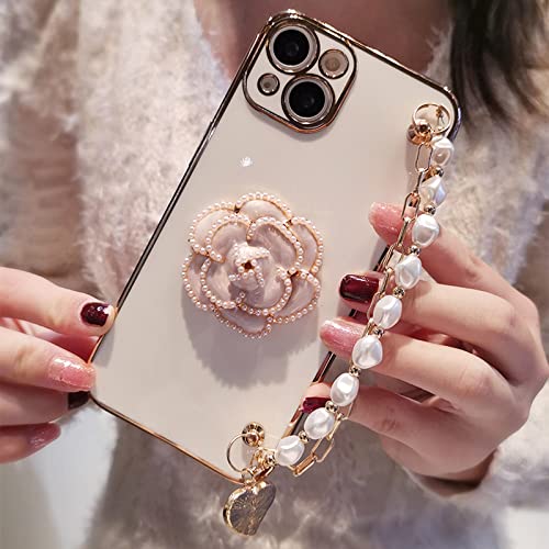 LMEIL Glitter Pearl Phone Case für iPhone 13 12 Mini 11 14 Pro Max XS XR X 7 8 Plus TPU-Abdeckung Bling-Armband mit Damenanhänger, Weiß, für iPhone 8plus von LMEIL