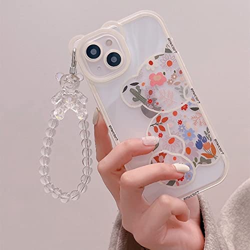 LMEIL Koreanische 3D-Bärenohr-Blumen-klare weiche Hülle für iPhone 14 Pro Max 13 12 11 XR XS X 7 8 Plus SE Mini Hang Phone Chain Cover,b,Für iPhone 12 Pro von LMEIL