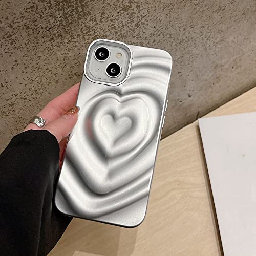 LMEIL Luxuriöse Galvanik-Silber-3D-Herz-Wasser-Ripple-Telefonhülle für iPhone 14 13 12 11 Pro Max-Hüllen, weiche Silikon-Stoßfeste Hülle, Mate-Silber, für iPhone 11 von LMEIL