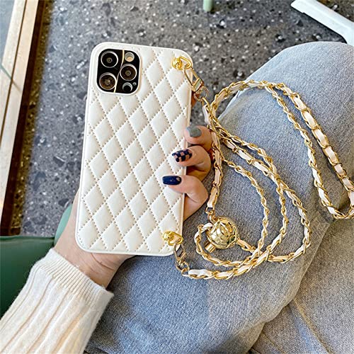 LMEIL Luxuriöse Umhängetasche, verstellbares Leder-Lanyard, Halskette, Kette, Retro-Rhombus-Hülle für iPhone 11 12 13 14 Pro Max XR X XS, A, für iPhone 11 von LMEIL