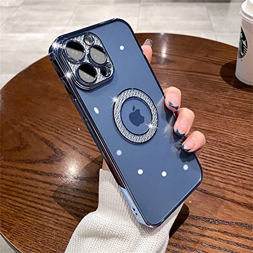LMEIL Luxus-Glitzer-Diamant-Charm-Logo-Loch-Hülle für iPhone 13 12 11 14 Pro Max, weiche transparente Beschichtung, stoßfeste, weiche Silikonhülle, Sierra Blue, für iPhone 13 Pro von LMEIL