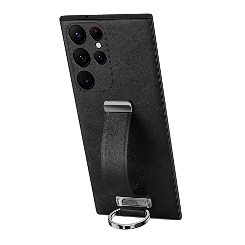 LMEIL Mode-Armband-Telefonkasten für Samsung S22 Ultra Fold 2 3 Luxus-Leder-Metallring-weiche Hüllen, Schwarz, für Galaxy S23 von LMEIL