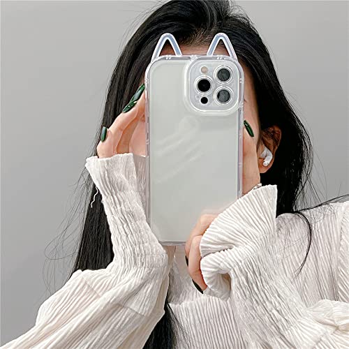 LMEIL Süße 3D-Katzenohren, transparent, matt, Handyhülle für iPhone 13 Pro Max 12 11 X XR XS Objektivschutz, stoßfeste, weiche Silikonhülle, transparent, für iPhone 11 von LMEIL
