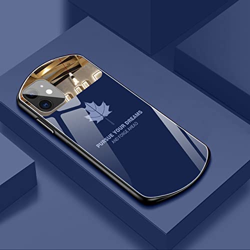Luxuriöse süße ovale Ahornblatt-Telefonhülle aus gehärtetem Glas für iPhone 13 12 11 Pro Max XSmax XR X SE 8 7 6 Plus Spiegel-Silikon-Abdeckung, Blau, für iPhone 13Pro von LMEIL