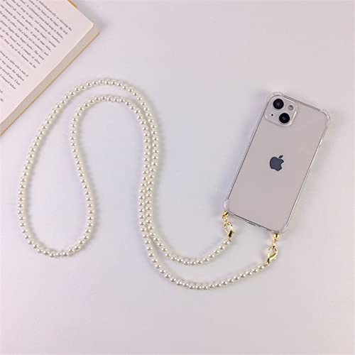 Luxus Crossbody Lanyard Halskette Perlenkette Handyhülle für iPhone 11 12 13 14 Pro Max Transparent Soft Cover mit Riemen, A, für iPhone 14 von LMEIL