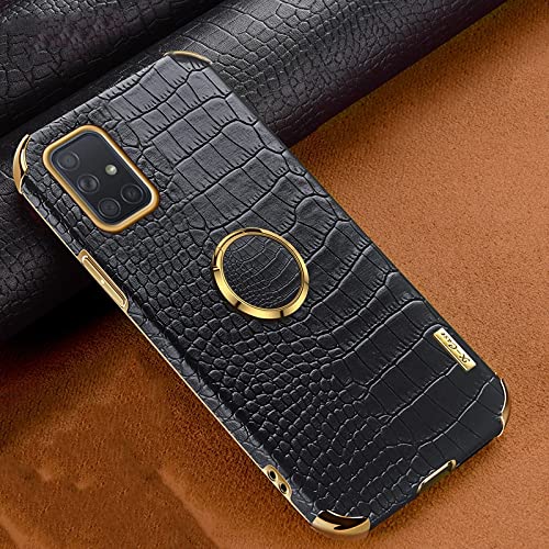 Luxus-Lederhülle mit Krokodilmuster für Samsung Galaxy A51 A71 A21S A31 A22 A32 A52 A72 A13 A23 A73 A53 M52 Hüllen, Schwarz mit Ring, Galaxy A23 (5G) von LMEIL