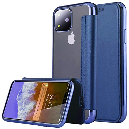 Luxus Slim Book Leder Flip Wallet Case für iPhone 14 Plus 13 Pro 11 12 Pro Max XR X XS Max 7 8 Plus Clear Soft Card Cover, Marineblau, für iPhone 14 Pro Max von LMEIL