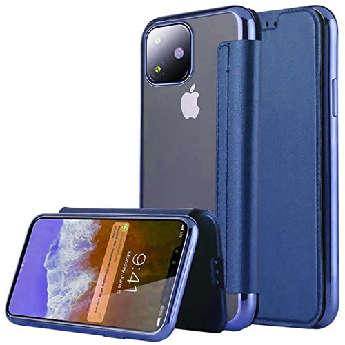 Luxus Slim Book Leder Flip Wallet Case für iPhone 14 Plus 13 Pro 11 12 Pro Max XR X XS Max 7 8 Plus Clear Soft Card Cover, Marineblau, für iPhone 14 von LMEIL