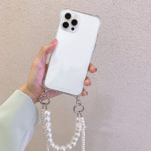 Pearl Bracelets Chain Case mit Lanyard Aesthetic Luxury Case für iPhone 11 12 13 14 Pro Max XR X XS 7 8 Plus Cover, A transparent, für iPhone X von LMEIL