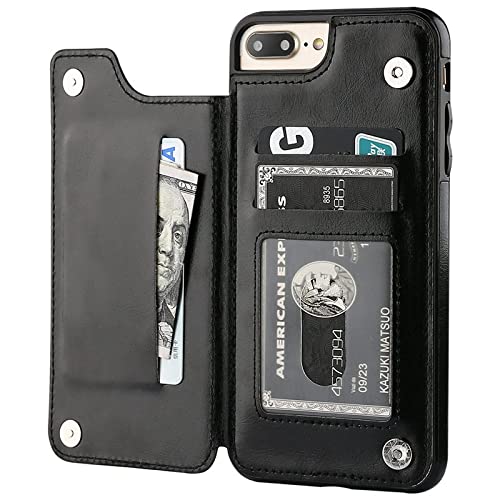 Retro PU Flip Ledertasche für iPhone 13 12 11 Pro Max XS Multi-Kartenhalter Handyhüllen für iPhone X 6 6S 7 8 Plus SE2020 Cover, Schwarz, für iPhone SE 2020 von LMEIL