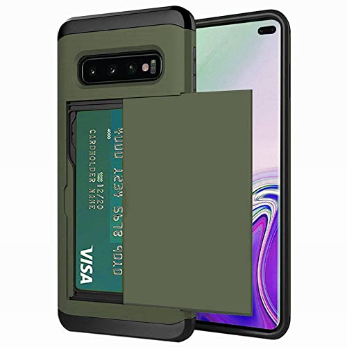 Slide Card Case für Samsung Galaxy Note 9 8 10 Plus S6 S7 Card Slot Holder Cover für Samsung S9 S8 Plus S7 S6 Edge S10E, Army Green, Galaxy S10 Plus von LMEIL