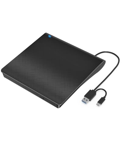 LMEN Externes CD DVD Laufwerk nit USB 3.0 und Typ-C für Laptop PC MacBook DVD Laufwerk extern Tragbar CD-Rom Laufwerk Plug und Play CD Brenner für Windows 11/10/8/7 Vista Linux Mac OS von LMEN