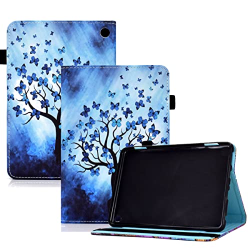 LMFULM® Hülle für Amazon Fire HD 8 / HD 8 Plus 12th Gen 2022 (8,0 Zoll) PU Lederhülle Smart Case mit Auto Schlaf/Wach Cover Ständer Schutzhülle Flip Cover Tasche Schmetterling Baum von LMFULM