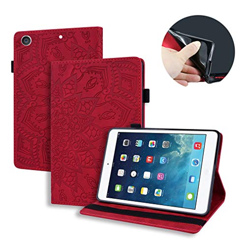 LMFULM® Hülle für Apple iPad 7 (10,2 Zoll) 2019 PU Lederhülle Smart Case Cover Ständer Schutzhülle Flip Cover Mandala Rot von LMFULM