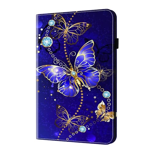 LMFULM® Hülle für Apple iPad Pro 12.9 3rd Gen 2018 (12,9 Zoll) PU Lederhülle Tasche Case mit Ständer Schutzhülle Flip Cover Buchgestaltung Blau Schmetterling Muster von LMFULM