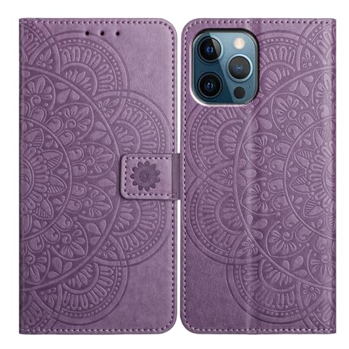 LMFULM® Hülle für Apple iPhone 13/13 Pro (6,1 Zoll) PU Leder Magnet Brieftasche Lederhülle Mandala Blumen Drucken Flip Cover Ledertasche Stent-Funktion Case Lila von LMFULM