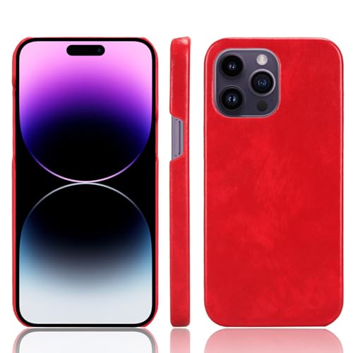 LMFULM® Hülle für Apple iPhone 15 Pro Max (6,7 Zoll) Dünn Schlanke PU Schutzhülle Harte PC Rückseite Case Bumper Cover Litschi Muster Rot von LMFULM