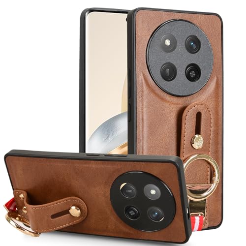 LMFULM® Hülle für Honor X9c/X60 Pro/Magic 7 Lite (6,78 Zoll) Lanyard Handgelenkriemen PU Schutzhülle Harte PC Rückseite Case Bumper Cover mit Flaschenöffner und Ständer Braun von LMFULM