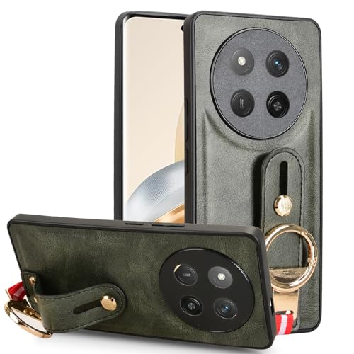 LMFULM® Hülle für Honor X9c/X60 Pro/Magic 7 Lite (6,78 Zoll) Lanyard Handgelenkriemen PU Schutzhülle Harte PC Rückseite Case Bumper Cover mit Flaschenöffner und Ständer Grün von LMFULM