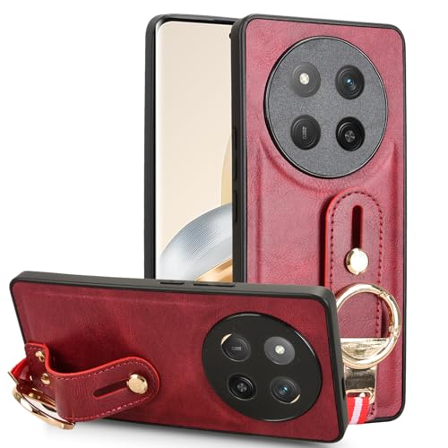 LMFULM® Hülle für Honor X9c/X60 Pro/Magic 7 Lite (6,78 Zoll) Lanyard Handgelenkriemen PU Schutzhülle Harte PC Rückseite Case Bumper Cover mit Flaschenöffner und Ständer Rot von LMFULM