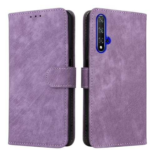 LMFULM® Hülle für Huawei Nova 5T (YAL-L21, YAL-L61, YAL-L71) (6,26 Zoll) PU Lederhülle Retro Gefrostet Magnetverschluss Handytasche Anti-Diebstahl-Bürste Brieftasche Stand Ledertasche Lila von LMFULM