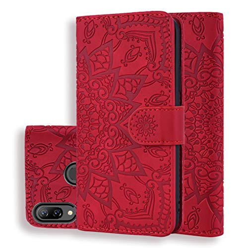 LMFULM® Hülle für Huawei Y9 2019 / JKM-LX2 (6,5 Zoll) PU Leder Magnet Brieftasche Lederhülle Handytasche Mandala Muster Standfunktion Ledertasche Flip Cover Rot von LMFULM
