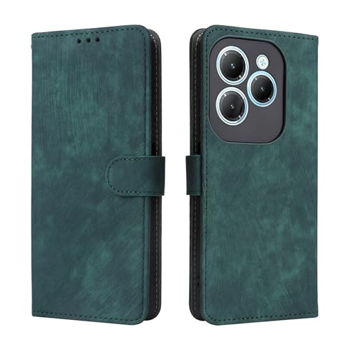 LMFULM® Hülle für Infinix Hot 40/40 Pro (X6836, X6837) (6,78 Zoll) PU Lederhülle Retro Gefrostet Magnetverschluss Handytasche Anti-Diebstahl-Bürste Brieftasche Stand Ledertasche Grün von LMFULM