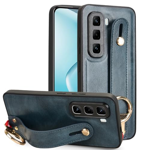 LMFULM® Hülle für Infinix Hot 50 Pro 4G X6881 (6,78 Zoll) Lanyard Handgelenkriemen PU Schutzhülle Harte PC Rückseite Case Bumper Cover mit Flaschenöffner und Ständer Blau von LMFULM