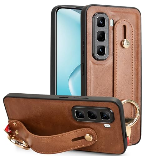 LMFULM® Hülle für Infinix Hot 50 Pro 4G X6881 (6,78 Zoll) Lanyard Handgelenkriemen PU Schutzhülle Harte PC Rückseite Case Bumper Cover mit Flaschenöffner und Ständer Braun von LMFULM