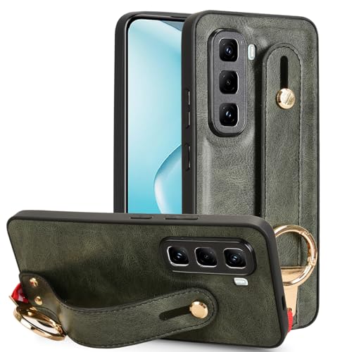 LMFULM® Hülle für Infinix Hot 50 Pro 4G X6881 (6,78 Zoll) Lanyard Handgelenkriemen PU Schutzhülle Harte PC Rückseite Case Bumper Cover mit Flaschenöffner und Ständer Grün von LMFULM