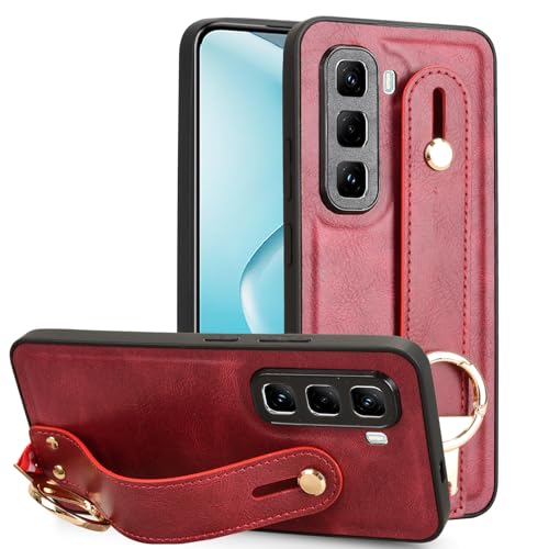 LMFULM® Hülle für Infinix Hot 50 Pro 4G X6881 (6,78 Zoll) Lanyard Handgelenkriemen PU Schutzhülle Harte PC Rückseite Case Bumper Cover mit Flaschenöffner und Ständer Rot von LMFULM