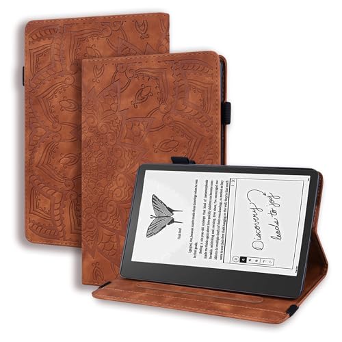 LMFULM® Hülle für Kindle Scribe 2022-2024 (10,2 Zoll) PU Lederhülle Smart Case mit Auto Schlaf/Wach Ständer Schutzhülle Flip Cover Prägung Mandala Braun von LMFULM