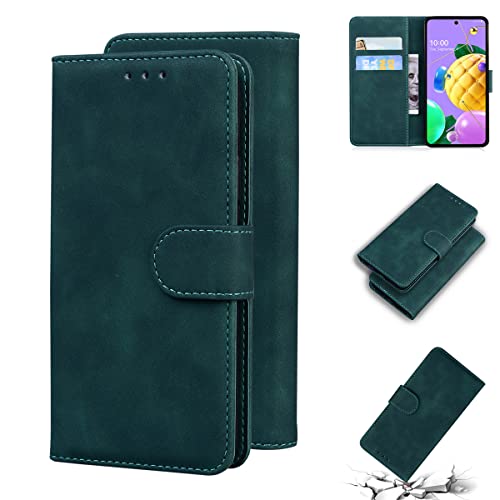 LMFULM® Hülle für LG K62 / K52 / Q52 K520 (6,6 Zoll) PU Leder Magnet Brieftasche Lederhülle Tasche Flip Cover Ledertasche Stent-Funktion Case Grün von LMFULM