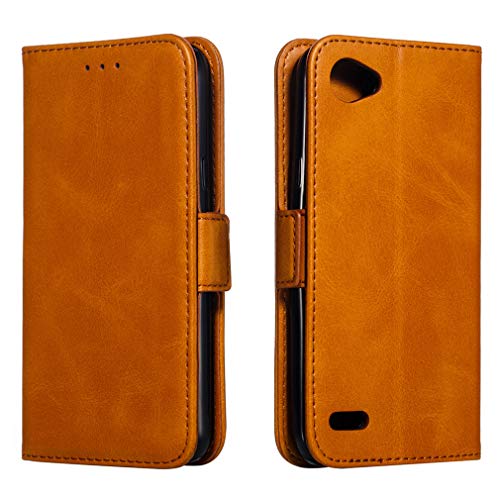 LMFULM® Hülle für LG Q6 / LG M700N (5,5 Zoll) PU Leder Magnet Brieftasche Lederhülle Handytasche Standfunktion Ledertasche Flip Cover für LG Q6 Gelb von LMFULM
