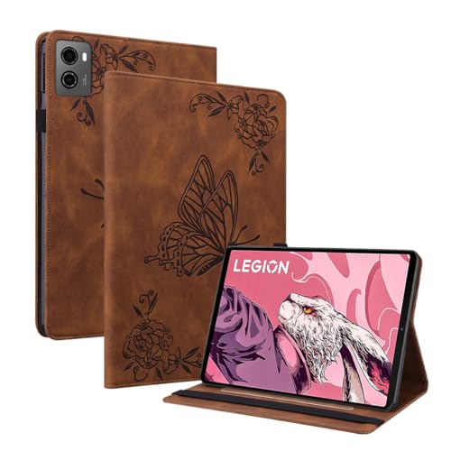 LMFULM® Hülle für Lenovo Legion Y700 2023 (8,8 Zoll) PU Lederhülle Tasche Smart Case mit Ständer Schutzhülle Flip Cover Prägung Schmetterling Braun von LMFULM