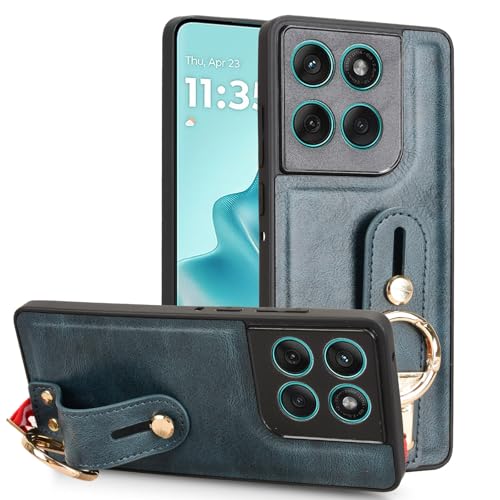 LMFULM® Hülle für Motorola Edge 60 Fusion XT2503 (6,67 Zoll) Lanyard Handgelenkriemen PU Schutzhülle Harte PC Rückseite Case Bumper Cover mit Flaschenöffner und Ständer Blau von LMFULM