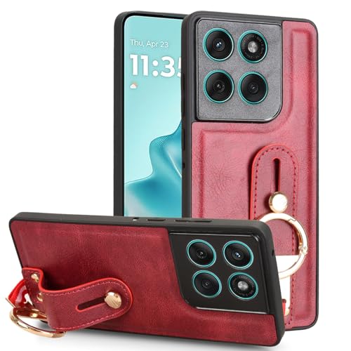 LMFULM® Hülle für Motorola Edge 60 Fusion XT2503 (6,67 Zoll) Lanyard Handgelenkriemen PU Schutzhülle Harte PC Rückseite Case Bumper Cover mit Flaschenöffner und Ständer Rot von LMFULM
